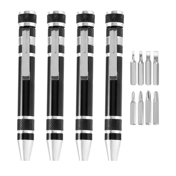 4 шт., ручка-отвертка, удобный инструмент, 8 в 1, магнитная карманная отвертка, многофункциональные инструменты для ремонта мини-гаджетов (черный)