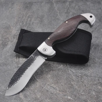 8,6-дюймовый Дамасский нож со складным лезвием 5Cr13Mov + деревянная стальная ручка Охотничий нож для выживания на открытом воздухе Инструменты для кемпинга + ножны