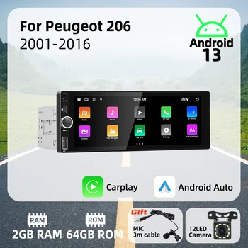 Carplay Android Auto Android Автомобильный Мультимедийный 1 Din Радиоприемник для Peugeot 206 2001-2016 6,9 Дюймовый Экран Стерео Головное Устройство Авторадио GPS