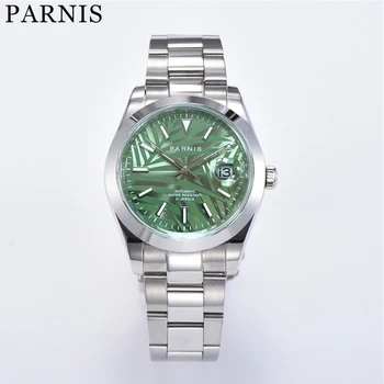 Parnis 39,5 мм Япония Miyota 8215 Механизм с Автоподзаводом Зеленый Циферблат Со Светящимся Маркером Мужские Наручные часы