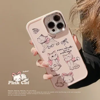 Красивая розовая кошачья мультяшная оболочка для iphone 11 12 promax 13 14pro max 7 8 plus x xr xsmax милый чехол для телефона conque soft capa