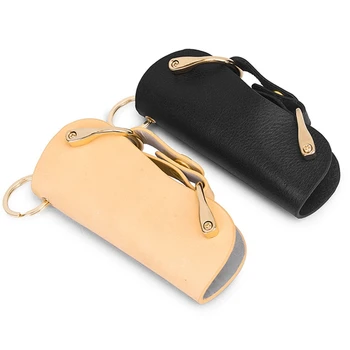 Портативный кожаный бумажник для ключей, винтажный креативный органайзер для коротких автомобильных ключей, сделанный своими руками