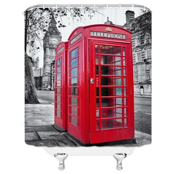 Ретро Лондонская телефонная будка занавеска для душа в ванной комнате Биг Бен Красный пейзаж Водонепроницаемая полиэфирная ткань для декоративной ванной домашнего декора